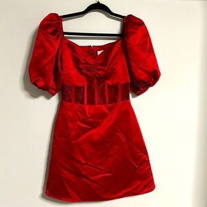 Autumn Adeigbo Clarette Taffeta Puff Sleeve Corset Mini Dress Vixen Sz 4 Read R1